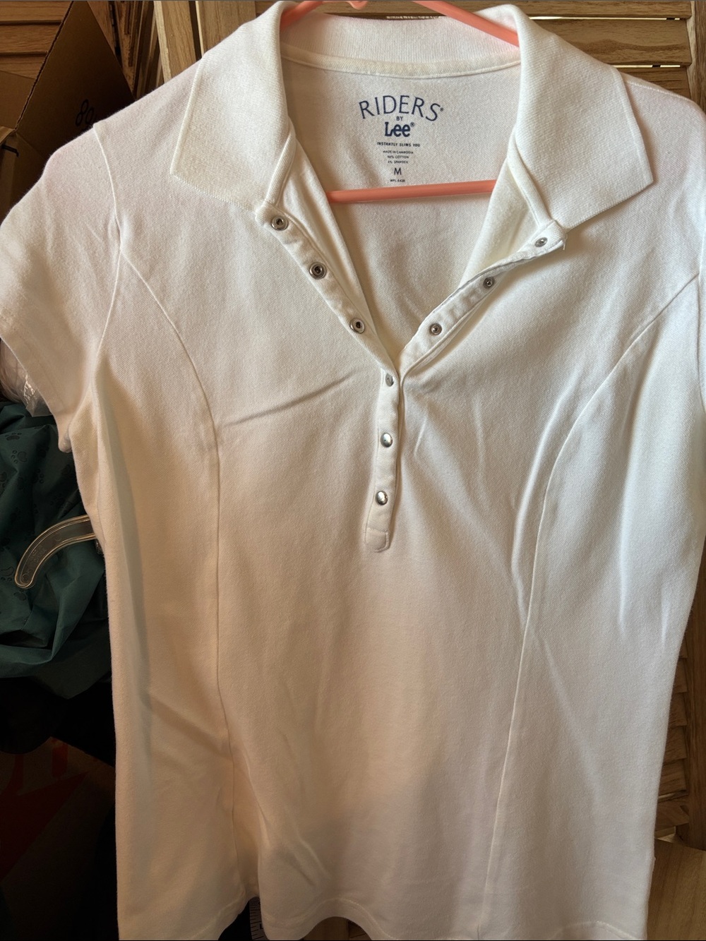 Riders by Lee White Snap-Front Polo Shirt Medium